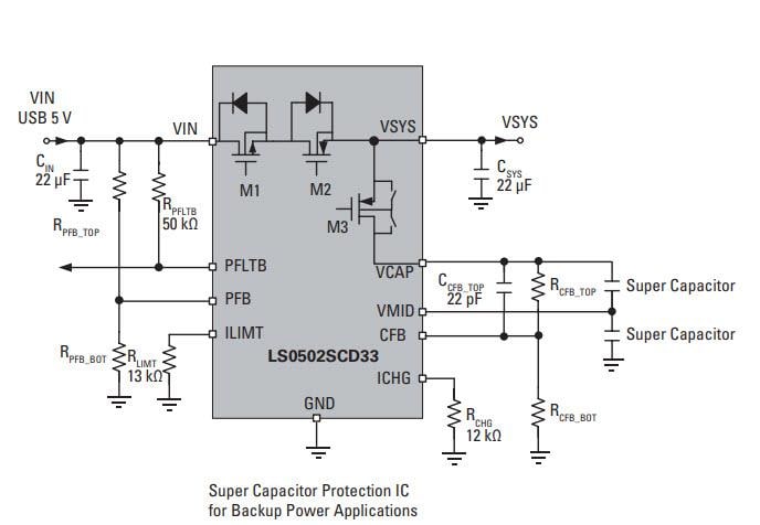 Applikations-Schaltungsdiagramm - Littelfuse LS0502SCD33 Superkondensator-Schutz-IC